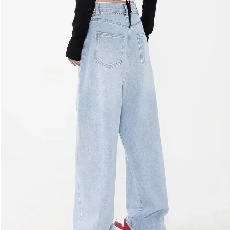 Женские свободные джинсы с завышенной талией повседневные рваные и широкими