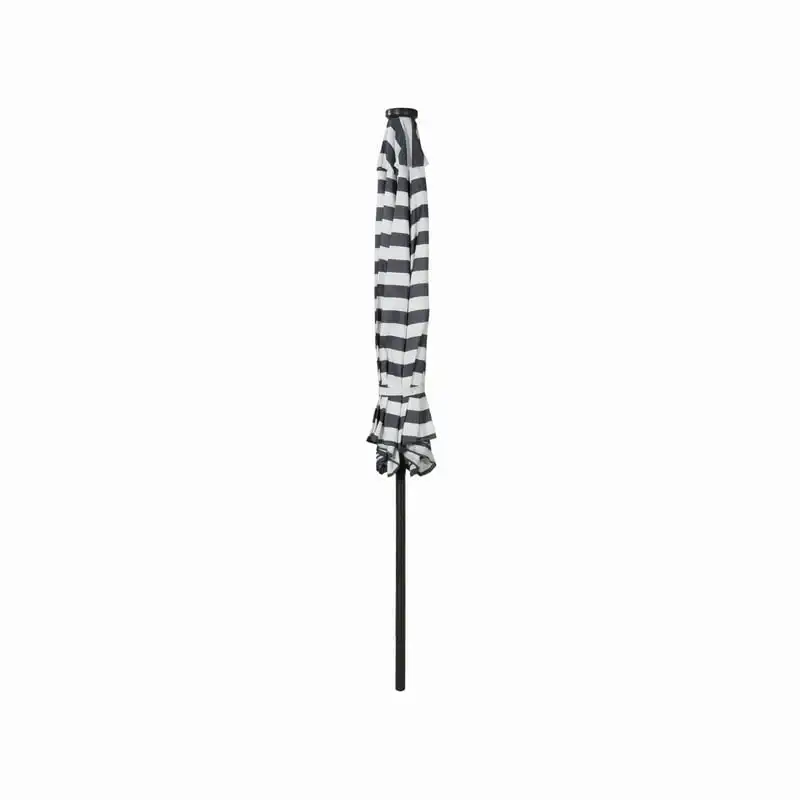 

9.5" Black and White Striped Octagon Lighted Patio Umbrella with UV Resistant for Outdoor Beach Garden