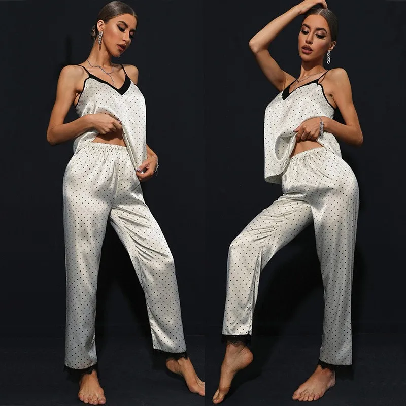 

2PCS Women Pajamas Summer Camisole&Pants Sleep Suit Sleepwear Sexy Loungewear Suspender Sling V-Neck Lingerie Home Clothes