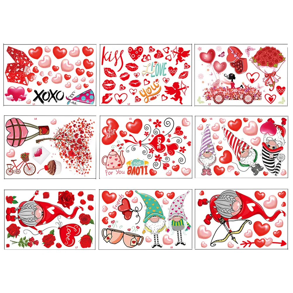 

9Pcs Fashion Cute Romantic Creative Glass Sticker Decor Sticker Shopwindow Sticker Aesthetic