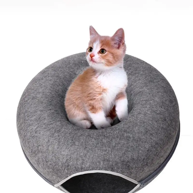 

Donut Felt Cat Litter Natural Felt Pet Cat Tunnel Cave Bed Nest House Basket Round Cat Puppy Pet Supplies Round Felt Pet Litter