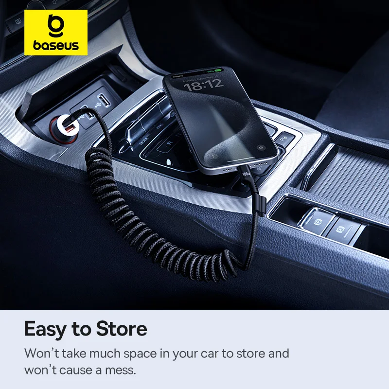 Кабель Baseus PD 100 Вт для быстрой зарядки с Type C на iPhone 15 Pro выдвижной автомобильный