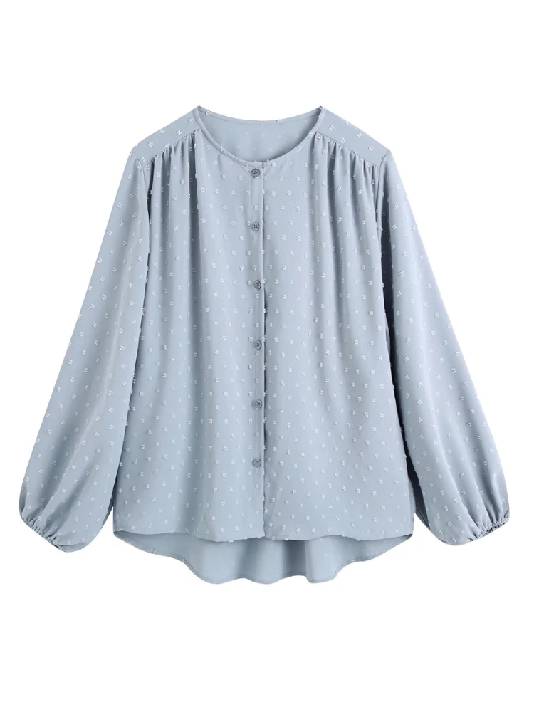 

BBWM Vintage 2022 New Spring Puff Sleeve Women Solid Casual Shirt Fashion Female Long Sleeve Single Breasted Blouses Loose Chic