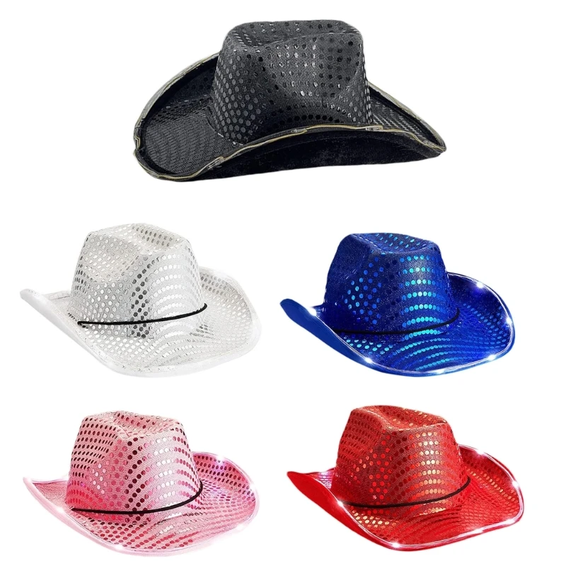 

Fashion Led Light Western Felt Fedora Hat Wide Light Up Brim Cowboy Jazz Hat