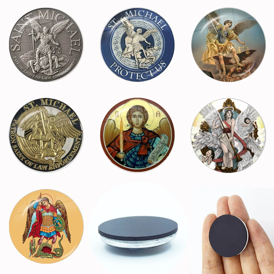 Archangel St.Michael Fridge Magnet 30MM Glass Cabochon Magnetic Refrigerator Stickers Note Holder Home Decor Christian Gift