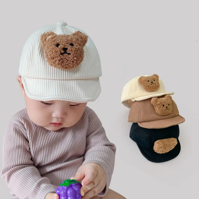 

Toddler Baby Baseball Cap Cute Cartoon 3D Bear Doll Peak Cap for Baby Boy Girl Korean Fashion Spring Autumn Warm Hat Baby Stuff
