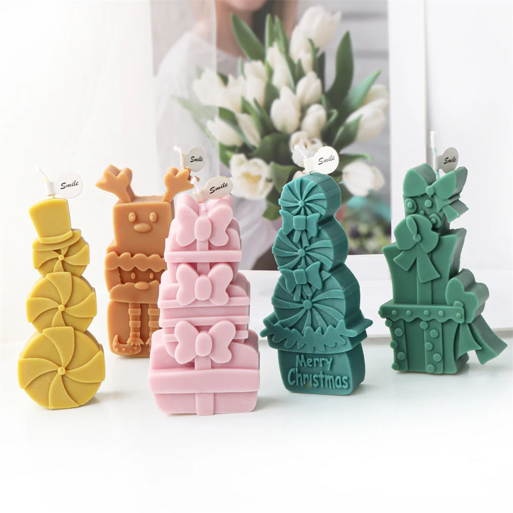 

Christmas Candle Molds Stacking Gift Boxes Snowman Ball Elk Jingle Bell Scented Pillar Silicone Mould Home Decor Craft Supplies
