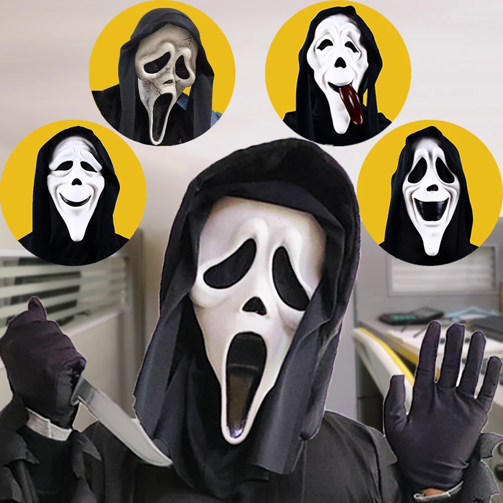 

Halloween Creepy Scream Ghost Face Mask Cosplay Adult Horror Evil Demon Screaming Killer Costume Accessories Dress Up Props