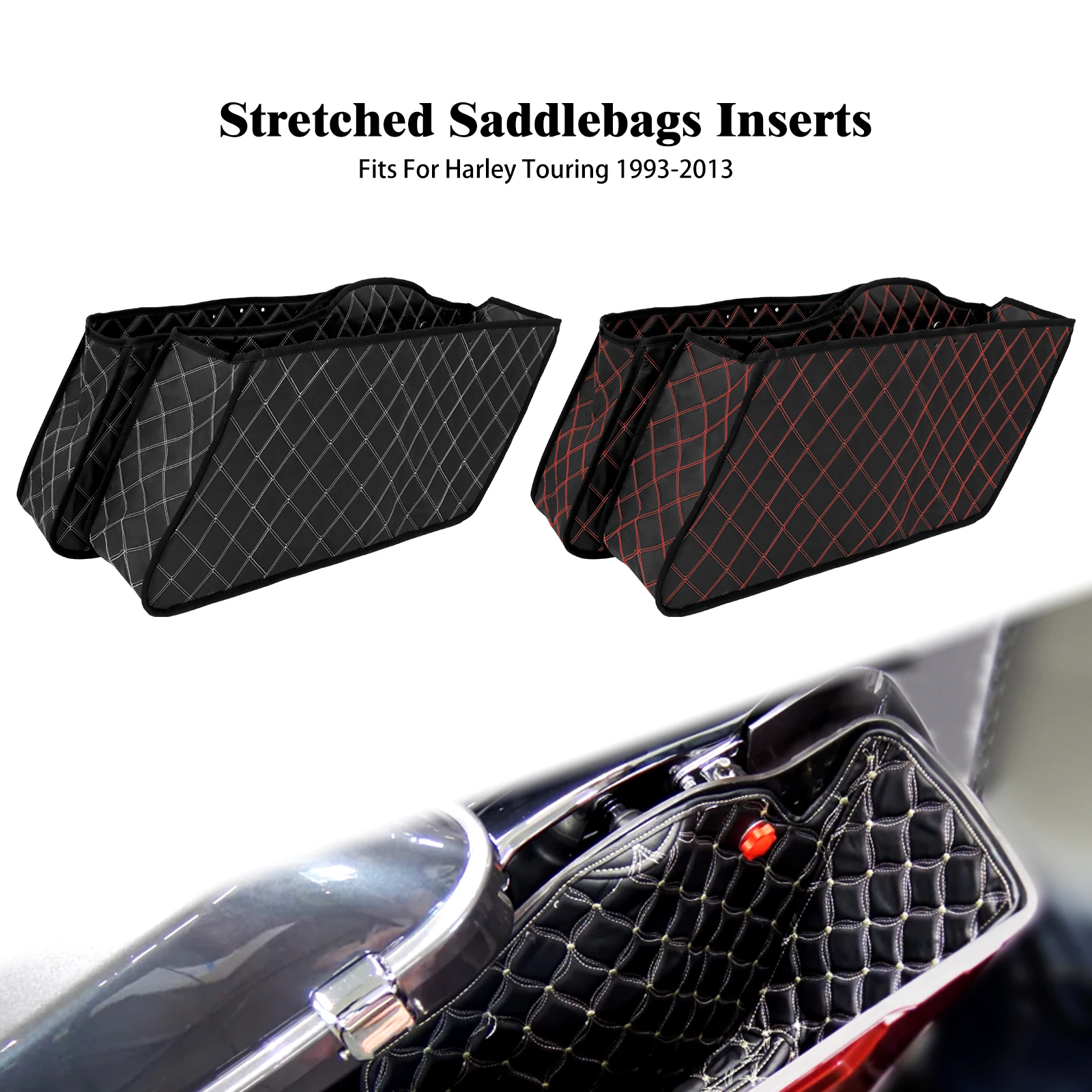 

Motorcycle Stretched Saddlebag Insert Liner Thread Extended Bags For Harley Touring Street Road Glide FLHT FLHX FLHR CVO 93-2013