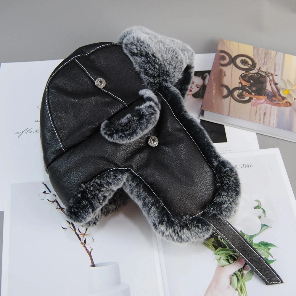 Лидер продаж унисекс шапка-бомбер из натурального меха кролика рекс шапка-ушанка