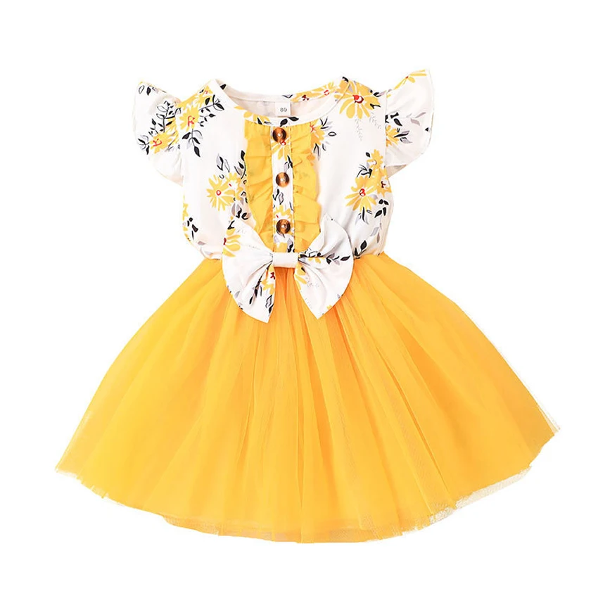 

New Summer Girls Dresses Sleeveless Knee-length Kids Clothes Flower Printing Baby Children Clothing A-line Dress for Beach