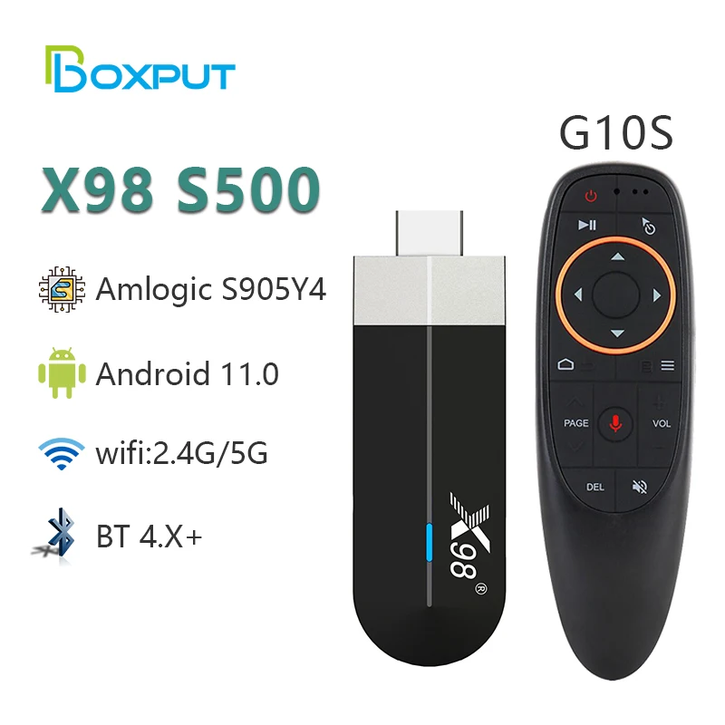 

X98 S500 Android 11 TV Stick Amlogic S905Y4 Quad Core 4G 32G AV1 4K 60fps 5G Wifi Googl Player X98 Dongle 2G 16G With G10S