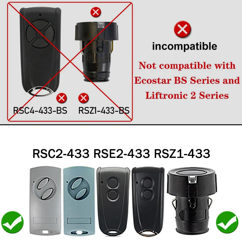 Фото 1–20 шт. Пульт дистанционного управления для гаражных ворот Ecostar RSC2 RSZ1 RSE2 (433 МГц) — для приемников Liftronic 500, 700, 800 и Portronic D5000, D2500, S4000 №2