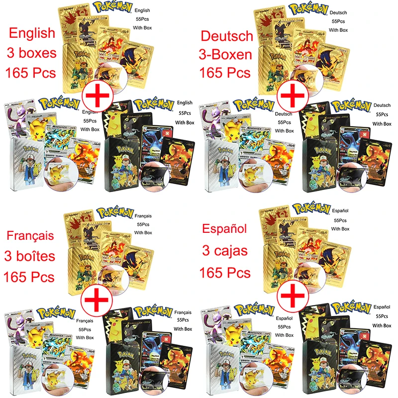 

165-55Pcs Pokemon Card German Spanish French English Vmax GX Energy Card Pikachu Rare Collection Battle Trainer Boys Gifts Toys