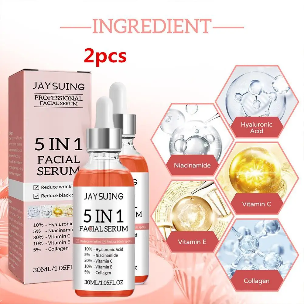 

2Pcs Hyaluronic Acid Face Serum 5 In 1 Moisturiz Whiten Anti Wrinkle Aging Vitamin C Shrink Pore Vitamin C Serum For Facial Care