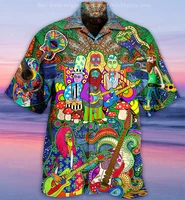 2022 summer mens ladies hawaiian shirts fashion casual colored mushroom cartoon buttons oversized shirts 5xl