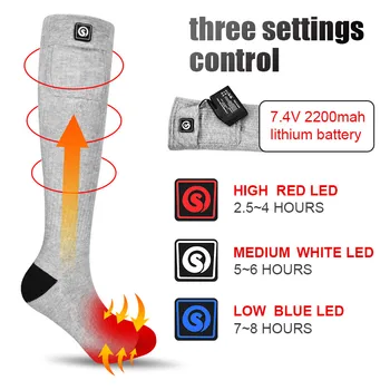Savior Heat Winter Sports Skiing Rechargeable Electric Heated Ski Socks 7.4V 2200mAh Battery Thermal Sock For Camping Riding Men 2