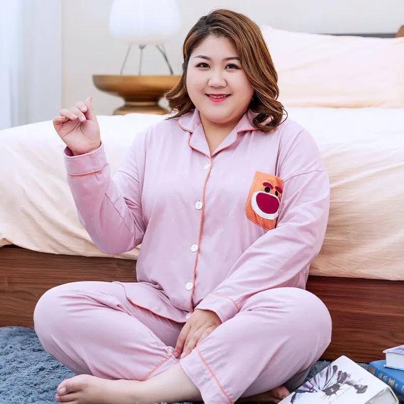 Big yards pajamas women fat mm fertilizer increased household to take in the fall and winter of loose long-sleeved pants suit