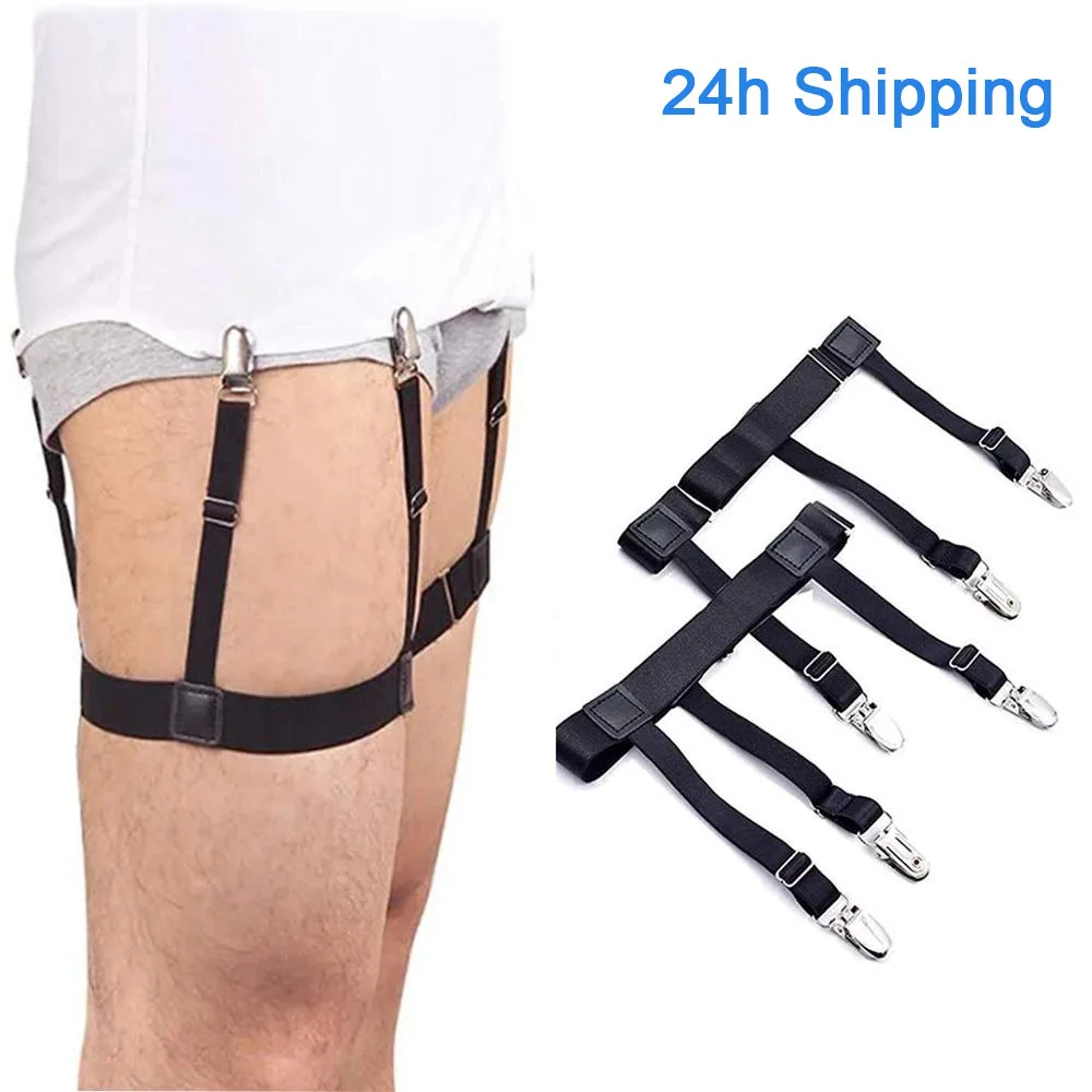 

1 Pair Men Shirt Stays Belt with Non-slip Locking Clips Keep Shirt Tucked Leg Thigh Suspender Garters Strap