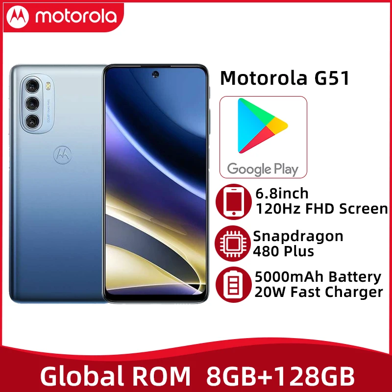 Global Rom Motorola G51 8GB 128GB Mobile Phone 50MP 6.8'' FHD 120Hz Screen 5000mAh Battery Smartphone Snapdragon 480Plus Global Rom Motorola G51 8GB 128GB Mobile Phone 50MP 6.8'' FHD 120Hz Screen 5000mAh Battery Smartphone Snapdragon 480Plus