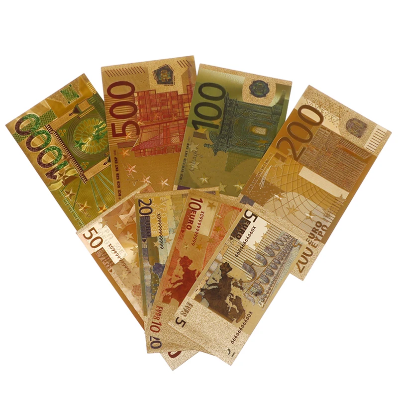 

8Pcs Commemorative Notes Antique 24K Gold Plated Dollar Collection Fake Money Souvenir Gifts Waterproof Euros Dollars Decoration