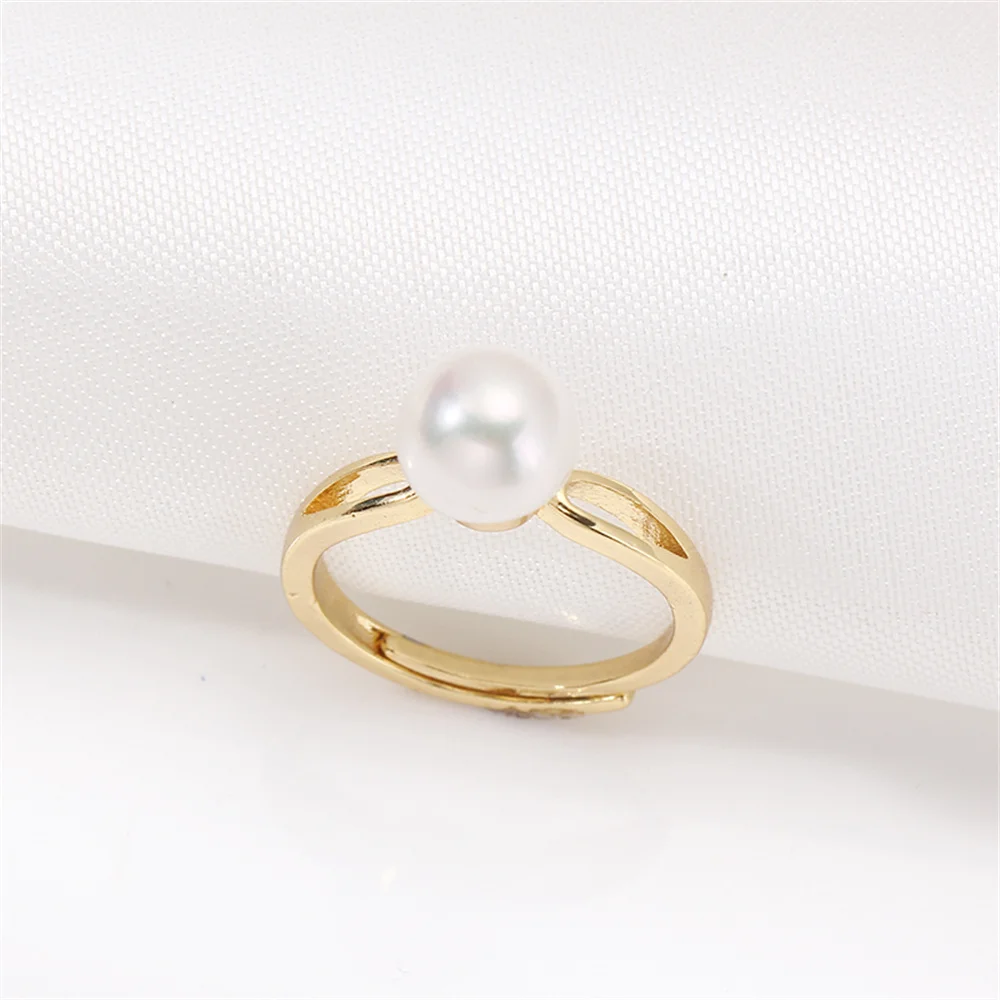 

14k gold plating color preservation simple hollow pearl ring opening adjustable DIY accessories fashion
