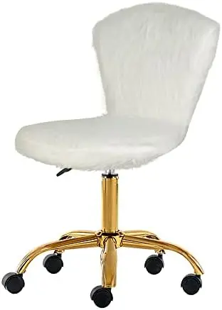 

Adjustable Swivel Vanity Chair, Faux Fur White