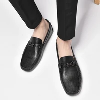 men casual shoes mens genuine leather fashionable breathable peas shoes trend black all match wear resistant flat shoes
