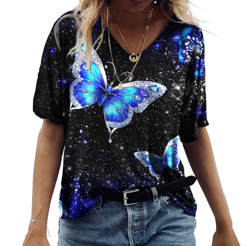 

Fashion Women's T-shirt butterfly Print Female Short Sleeve Clothes Harajuku Tee Ladies T Shirt Oversized Top Tshirts Women 2023