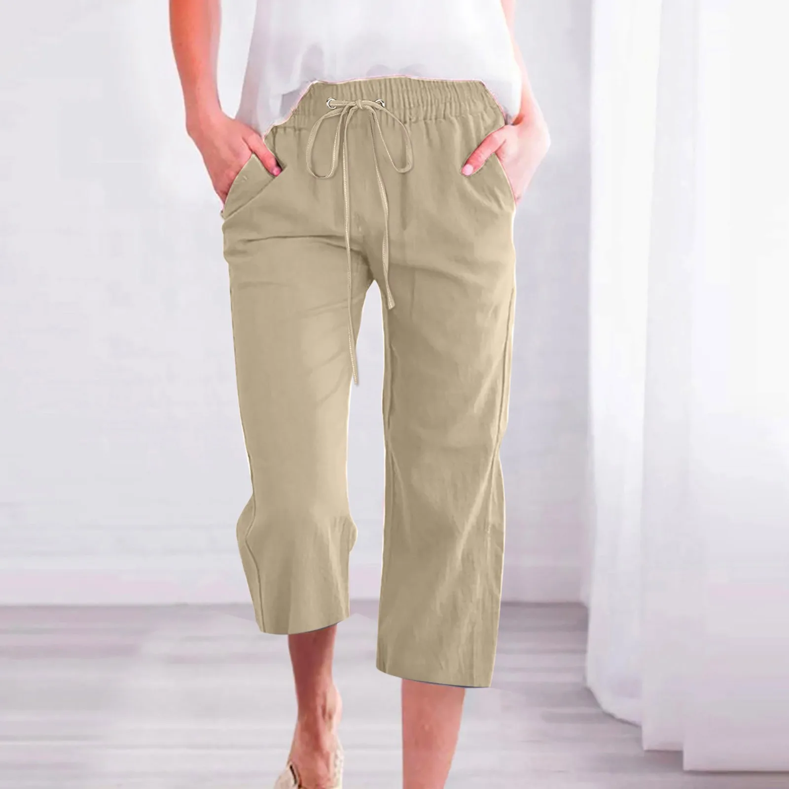 Cotton Linen Straight Pants Women Sweatpants Joggers Loose Fashion Fitness Wide Leg Pant Trouser Comfy Elastic Femme Casual Pant
