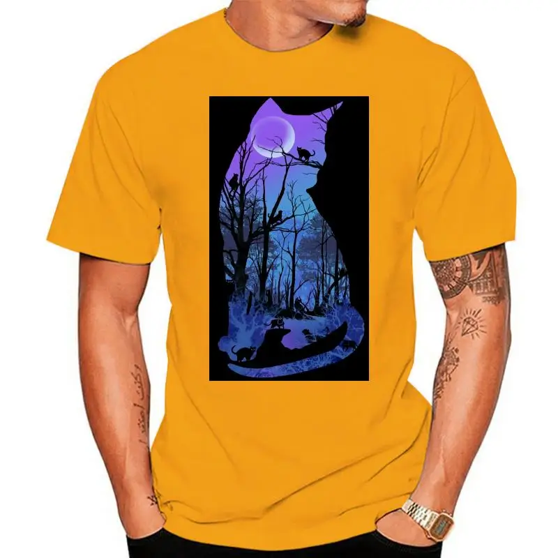 

2022 New Mens T Shirts Purple Moon Cats Wicca Pagan T.Shirt Print Round Neck Man