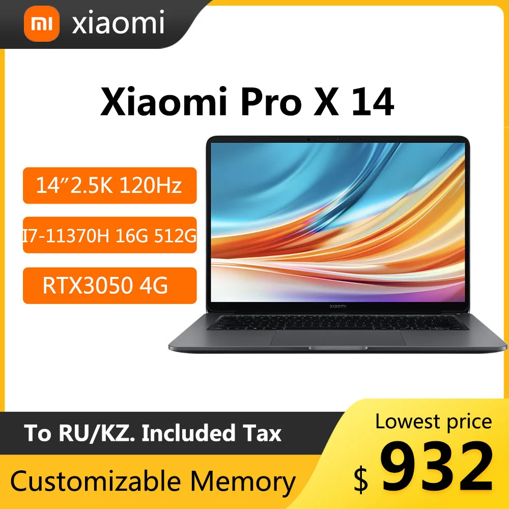 

Xiaomi Pro X 14 Gaming Laptop 14 Inch 2.5K 120Hz Ultra Retina Screen Netbook i7-11370H GeForce RTX3050 16GB 512GB Computer