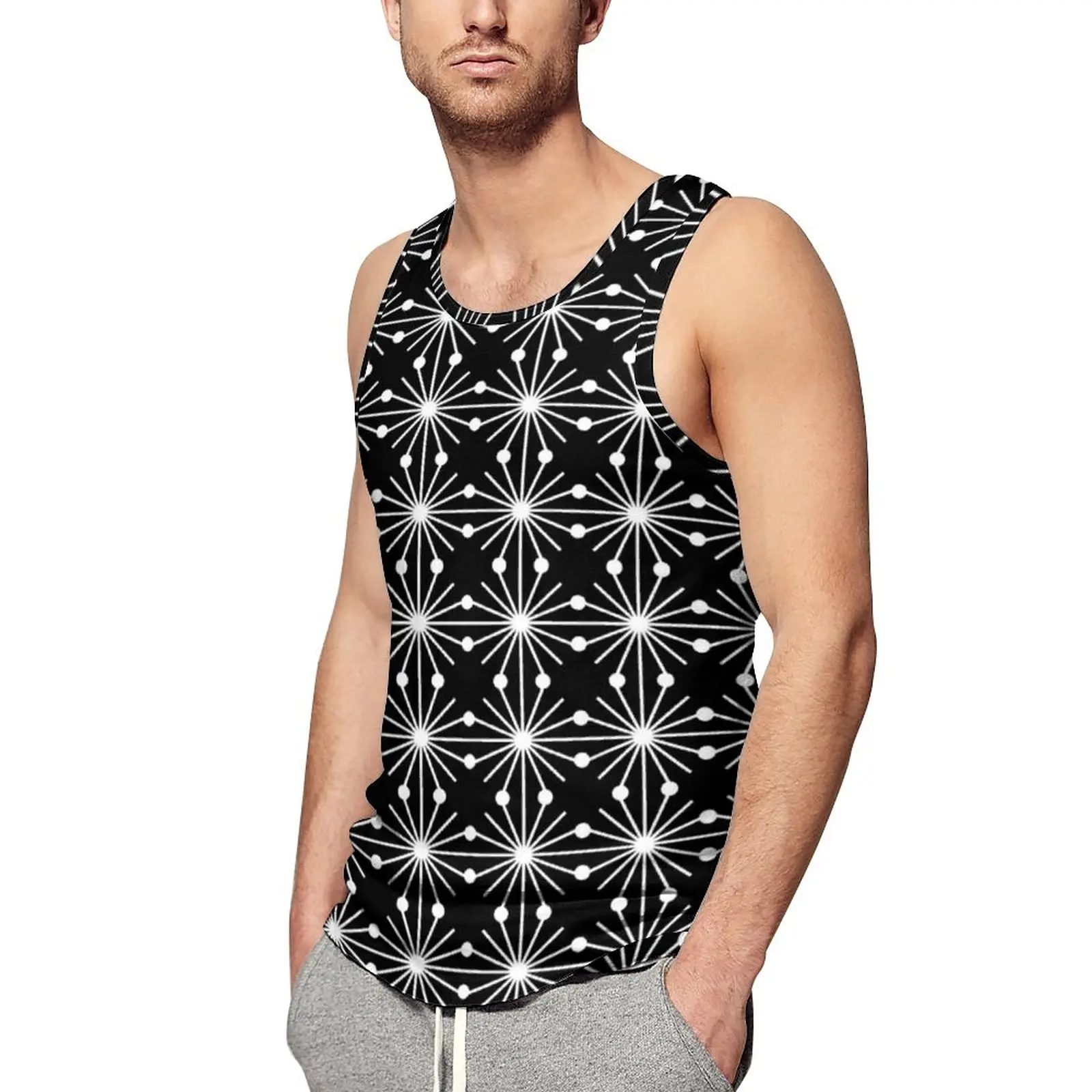 

Abstract Geometry Summer Tank Top Black and White Workout Tops Males Graphic Muscle Sleeveless Vests Large Size 4XL 5XL