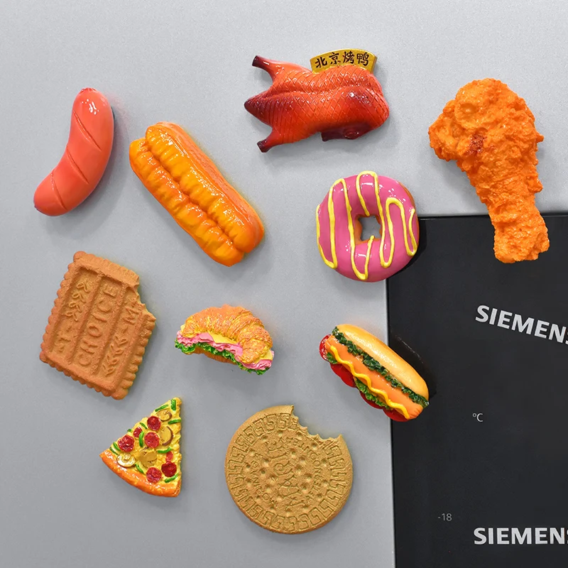 

3D Fridge Magnets Simulation Food Fried Chicken Leg Roast Sausage Magnetic Paste Roast Duck Biscuit Magnetic Resin Refrigerator