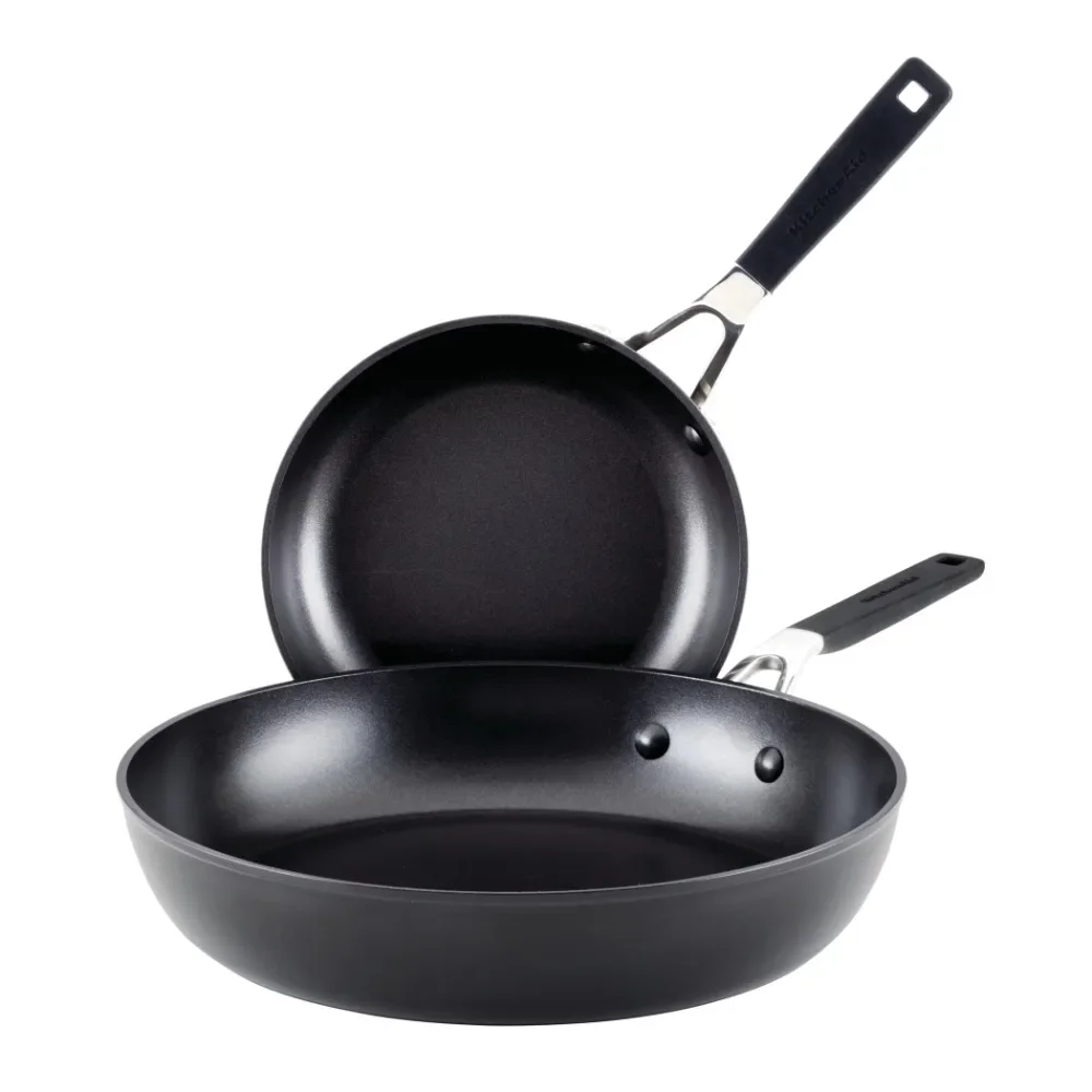 

KitchenAid Hard Anodized Nonstick Frying Pan Set Dutch Pot Onyx Black Saucepan 2-Piece Cookware Oven Cooking Kitchen Dining Bar