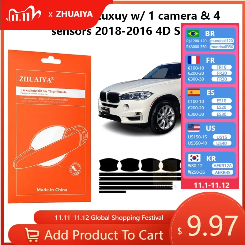 

Защитная пленка для края дверной ручки, защитная пленка из ТПУ для BMW X5 Luxuy с 1 камерой и 4 датчиками 2018-2016 4D SUV