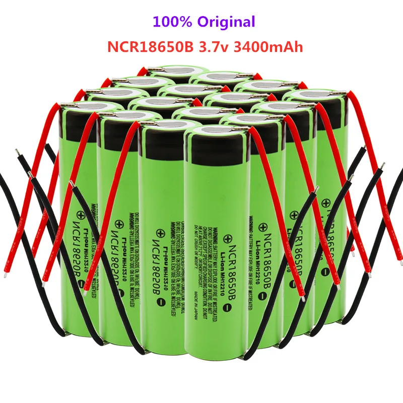 

10pcs 100% Original 18650 battery 3400mah 3.7v lithium battery NCR18650B 3400mah Suitable for flashlight battery +DIY wire