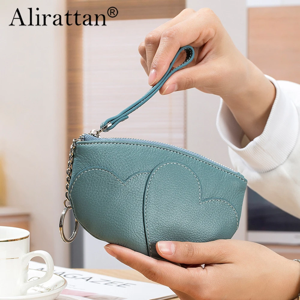 

Alirattan Cowhide Zipper Small Key Bag Card Bag Coin Bag 2023 New Soft Leather Women's Zero Wallet