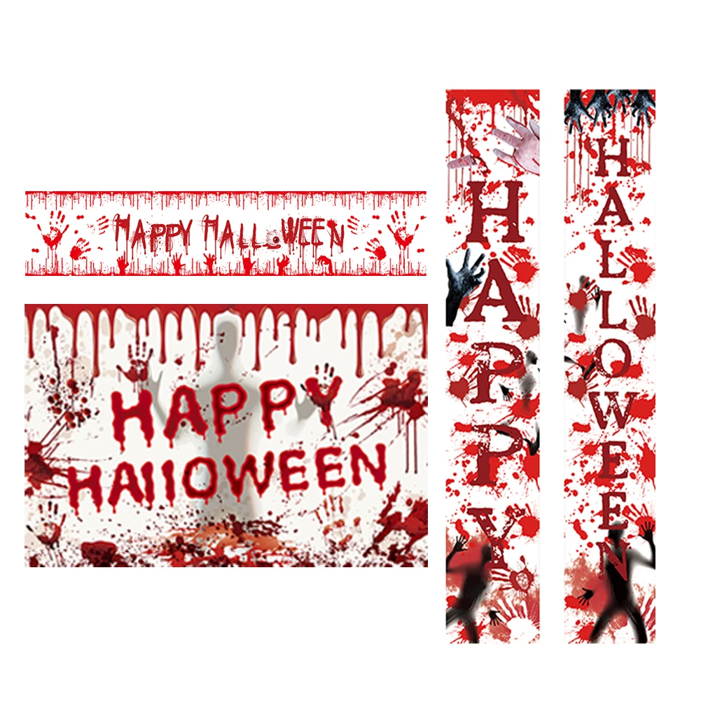 

1set Happy Halloween Tapestry Bloody Fingerprints Skull Tapestry Banner Festive Halloween Diy Party Restaurant Hotel LivingRoom