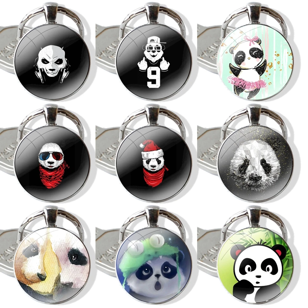 

Подвесные автомобильные брелки ручной работы, стеклянный кабошон, фотодизайн, мультяшная панда, милый
