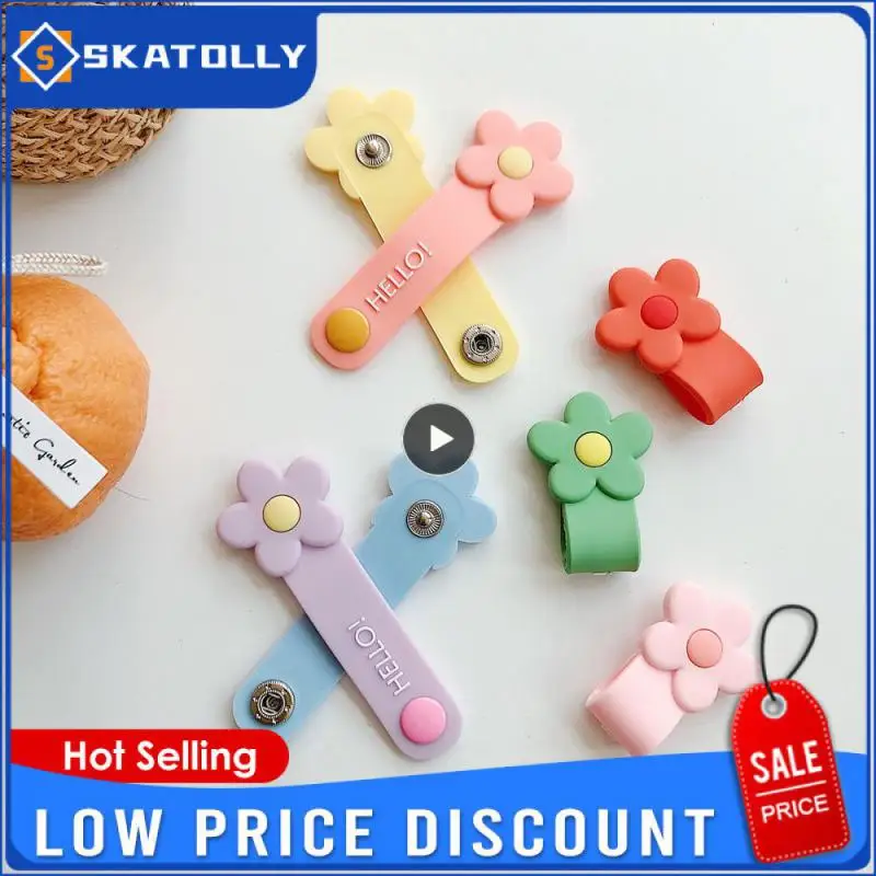 

1~10PCS For Phone USB Line Buckle Cute Silicone Flower Cable Organizer Winder Wire Protector Cable Earphone Wire Management Cord