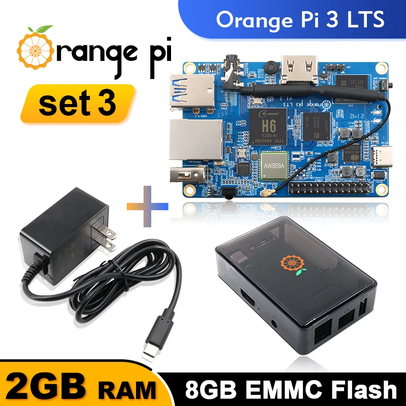 Плата разработки Allwinner H6 Orange Pi 3 LTS + источник питания телефон с одной платой