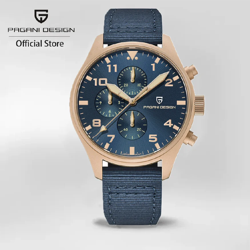 

PAGANI DESIGN New 42mm Men Pilot Quartz Watch Luxury Sapphire Glass AR Coating Chronograph 10bar Waterproof Stainless Watch Men