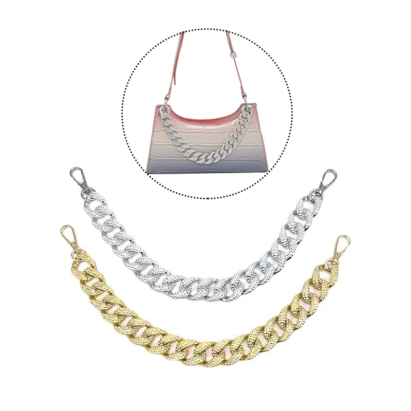 

38cm Chain Ladies Bag Chain Flat Chain 2.2cm Width Metal Purse Chain Strap Handle Replacement For Handbag Shoulder Bag
