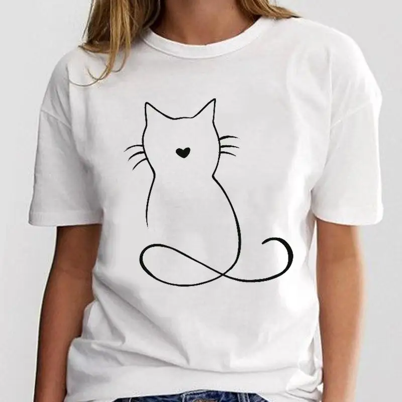 

T-shirt Women Print Graphic Ladies Clothing Fashion Tee Cat Love Trend New Style Female Cartoon Kawaii Clothes T Shirt Top