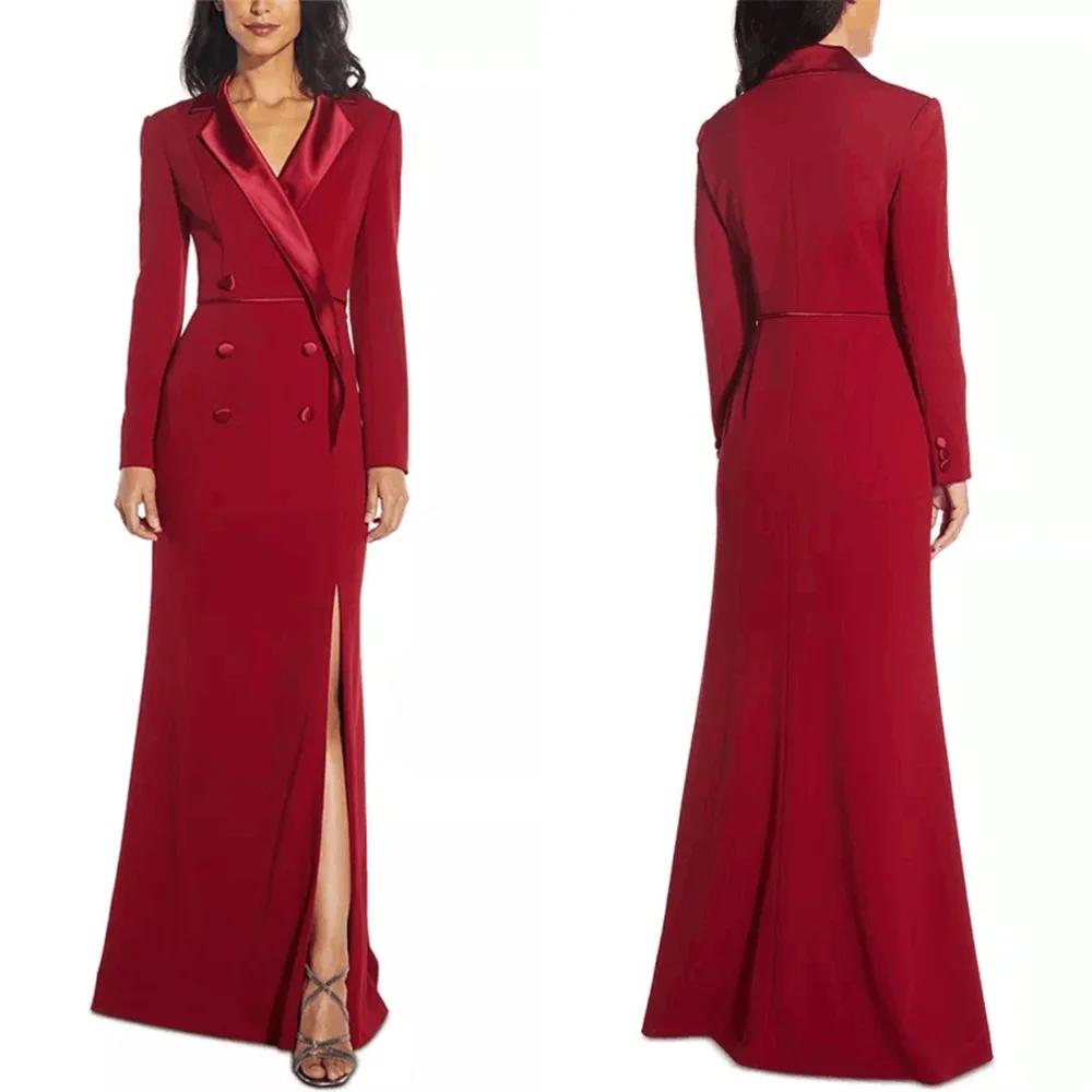 1Piece Red Women Suits Long Blazer Skirt Double Breasted Elegant Office Lady Custom Size Formal Prom Evening Dress