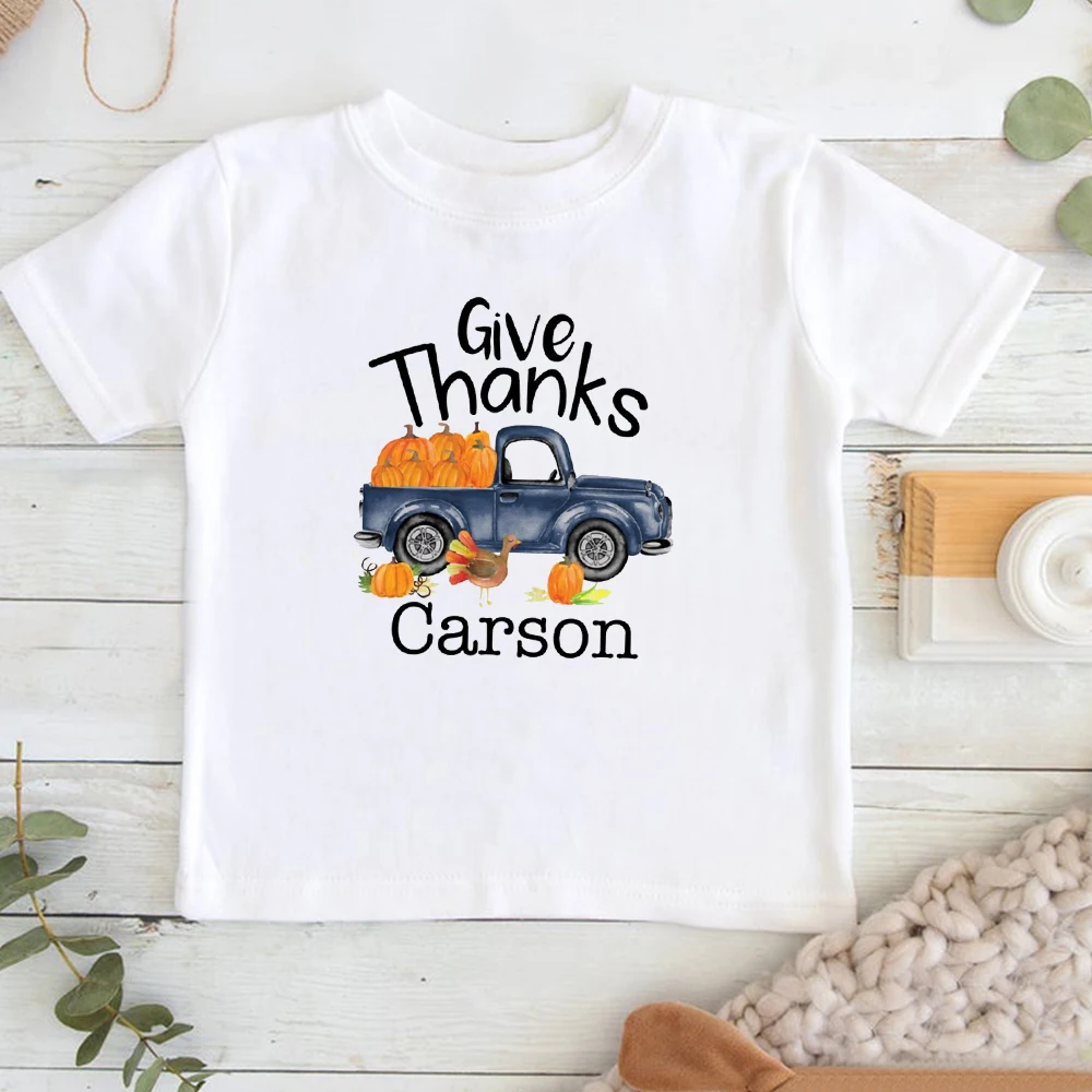 

Boy Thanksgiving Shirt Give Thanks Truck Pumpkin Personalized Turkey Tshirt Pumpkin Tee Old Blue Truck Thankful Youth Toddler