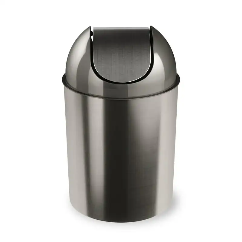 

gal Mezzo Plastic Swing Top Lid Bathroom Trash Can, Silver