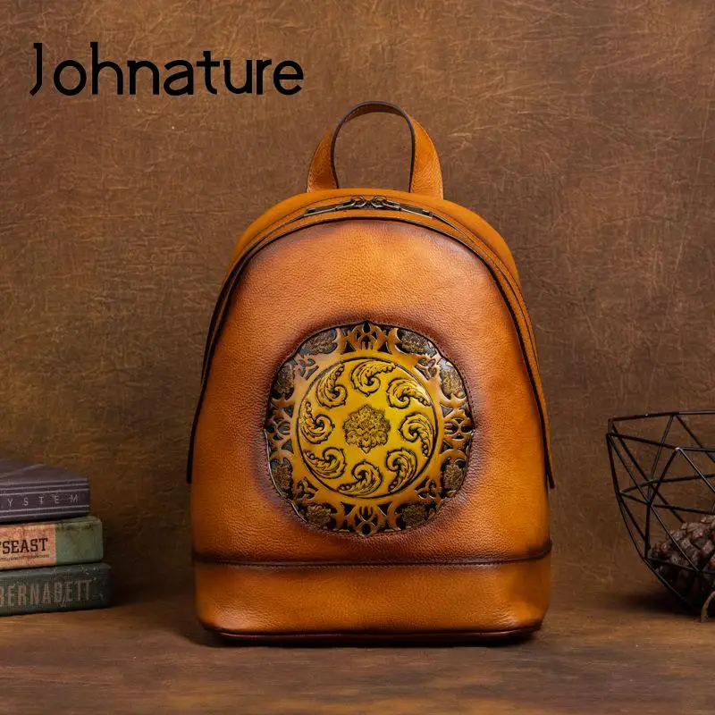 Женский винтажный рюкзак из натуральной кожи Johnature вместительные дорожные сумки