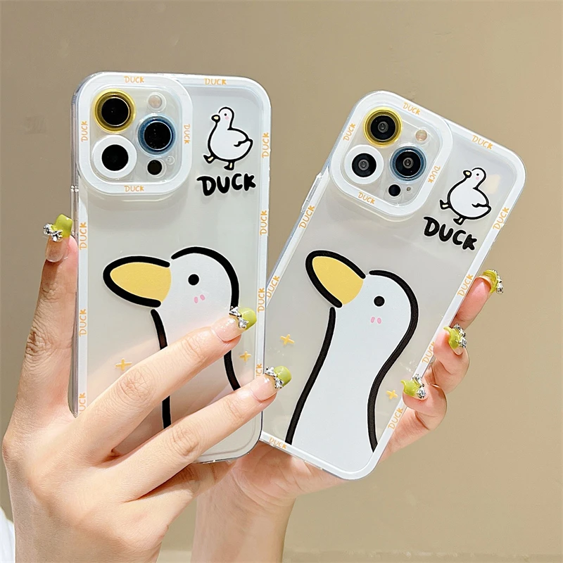

Funny Cute Cartoon Duck Clear Phone Case For iPhone 14 Pro Max 13 12 11 X XS XR 7 8 Plus Transparent Soft Shockproof Back Cover